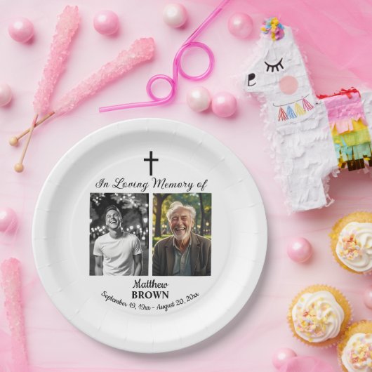 Celebration Of Life 2 Photos Funeral White Papieren Bordje (Feest)