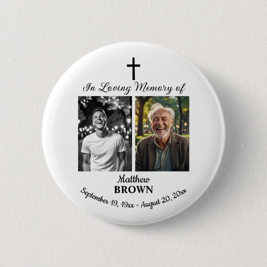 Celebration Of Life 2 Photos Funeral White Ronde Button 5,7 Cm (Voorkant)