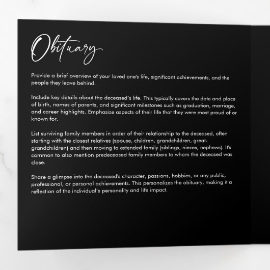Celebration of Life 3-Photo Black & White Funeral Drieluik Programma (Binnenzijde eerst)