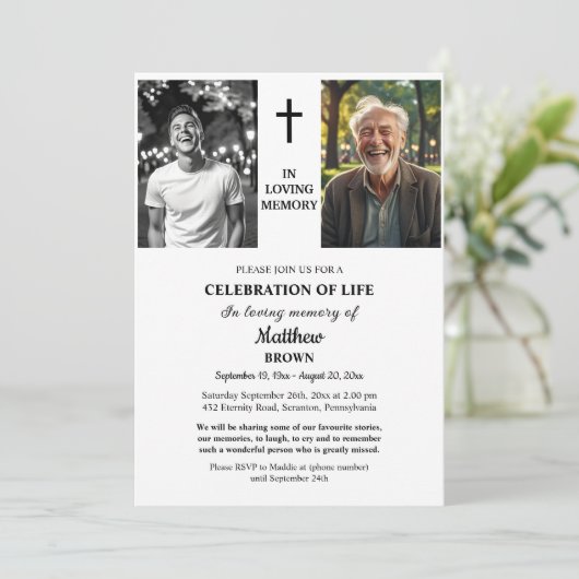 Celebration Of Life 3 Photos Funeral White Kaart (Staand voorkant)