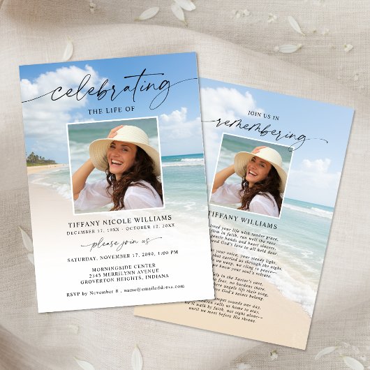 Celebration of Life Beach Photo Funeral Kaart