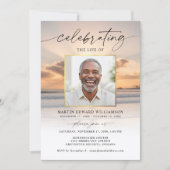 Celebration of Life Beach Sunset Photo Invitation Kaart (Voorkant)