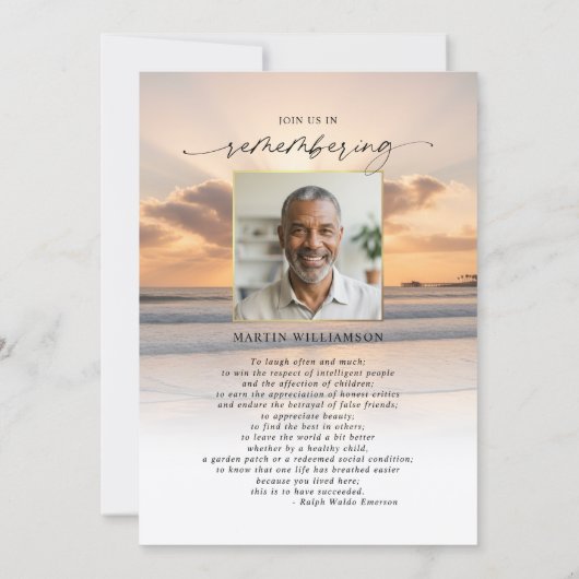 Celebration of Life Beach Sunset Photo Invitation Kaart (Achterkant)
