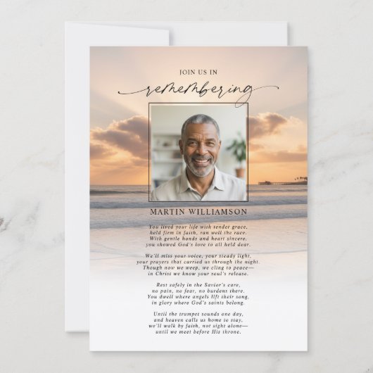 Celebration of Life Beach Sunset Photo Invitation Kaart (Achterkant)