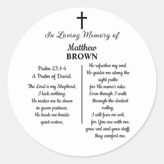 Celebration Of Life Bible Verse Funeral Ronde Sticker (Voorkant)