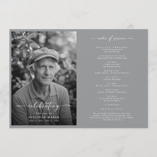 Celebration of Life | Elegant Black & White Photo Programmakaart (Voorkant)