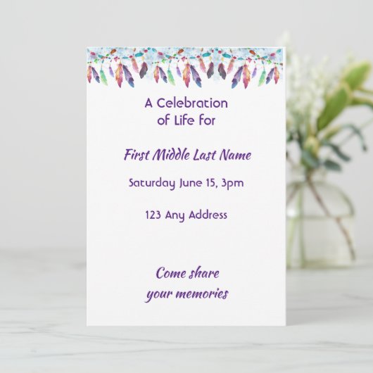 Celebration of Life Feathers Boho Tribal Native Kaart (Staand voorkant)