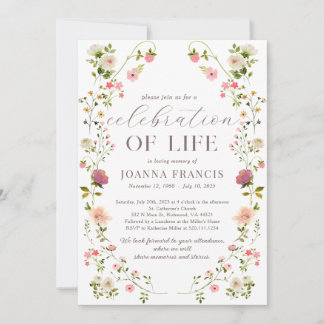 Celebration Of Life Floral Beautiful Invitation Kaart