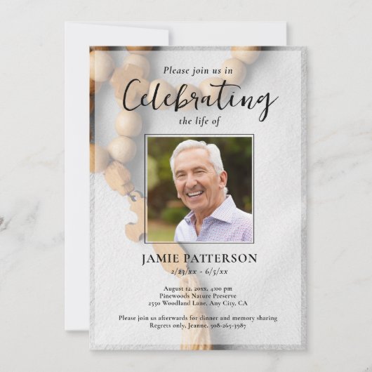 Celebration of Life Funeral Photo Rosary Beads  Kaart (Voorkant)