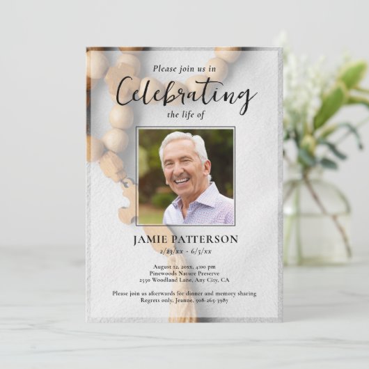 Celebration of Life Funeral Photo Rosary Beads  Kaart (Staand voorkant)