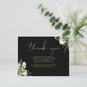 Celebration Of Life Greenery Floral Black And Gold Bedankkaart (Staand voorkant)