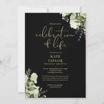 Celebration of Life Greenery Floral Black And Gold