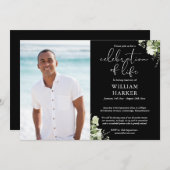 Celebration of Life Greenery Floral Funeral Photo Kaart (Voorkant / Achterkant)