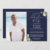 Celebration of Life Greenery Floral Funeral Photo Kaart (Voorkant / Achterkant)