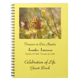 Celebration of Life Guest Book, Yellow Butterfly  Notitieboek