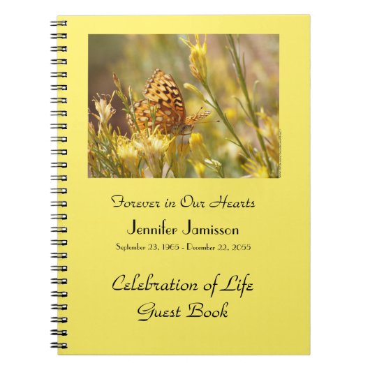 Celebration of Life Guest Book, Yellow Butterfly  Notitieboek (Voorkant)