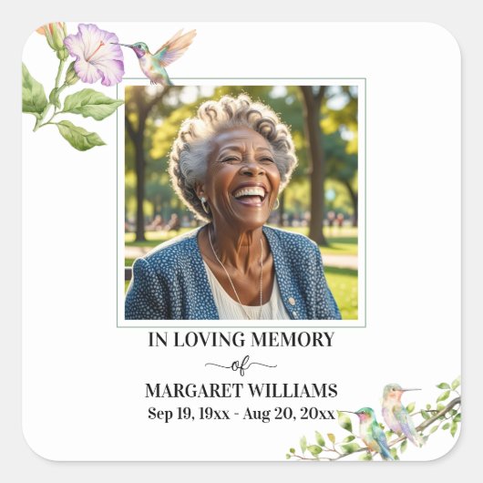 Celebration Of Life Hummingbirds Floral  Vierkante Sticker (Voorkant)