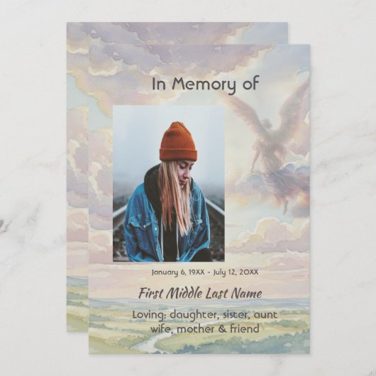 Celebration of Life Invite Angel Sky Clouds Kaart (Voorkant / Achterkant)