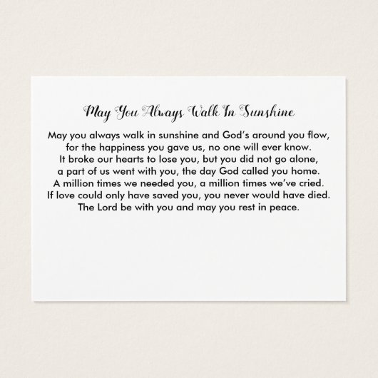 Celebration of Life Memorial 3 Foto Gebed Kaarten Visitekaartje (Achterkant)
