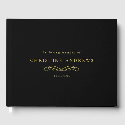 Celebration of Life Memorial–Elegant Minimal Black Gastenboek (Voorkant)
