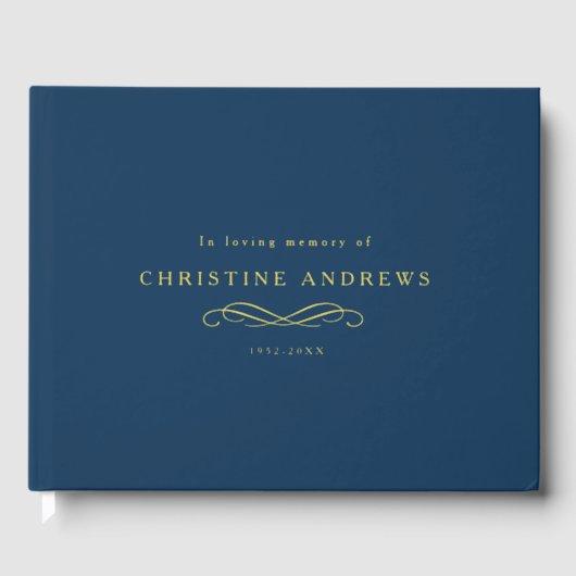 Celebration of Life Memorial–Elegant Minimal Blue Gastenboek (Voorkant)