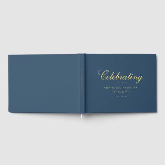 Celebration of Life Memorial–Elegant Minimal Blue Gastenboek (Volledig)