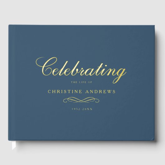 Celebration of Life Memorial–Elegant Minimal Blue Gastenboek (Voorkant)