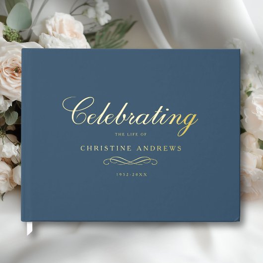 Celebration of Life Memorial–Elegant Minimal Blue Gastenboek