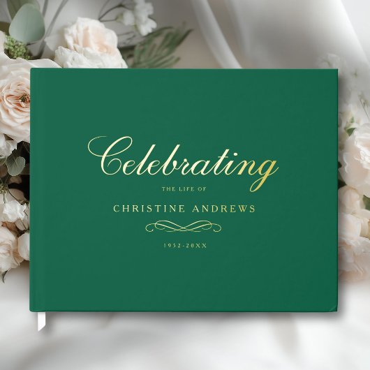 Celebration of Life Memorial–Elegant Minimal Green Gastenboek