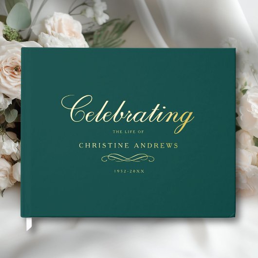 Celebration of Life Memorial–Elegant Minimal Teal Gastenboek
