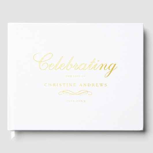 Celebration of Life Memorial–Elegant Minimal White Gastenboek (Voorkant)