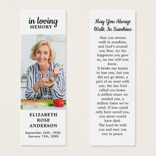 Celebration of Life Modern Photo Memorial Bladwijz Mini Visitekaartjes (Voorkant /achterkant)