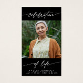 Celebration of Life Modern Script Photo Funeral  Visitekaartje (Voorkant)