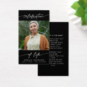 Celebration of Life Modern Script Photo Funeral  Visitekaartje (Bureau)