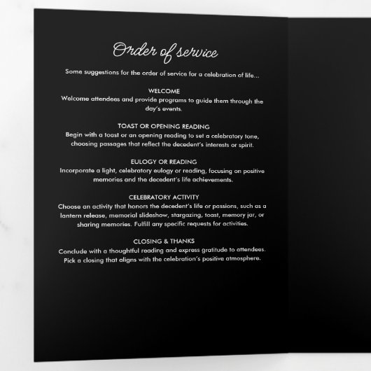 Celebration Of Life Obituary Service Order Funeral Drieluik Programma (Binnenzijde eerst)
