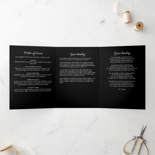 Celebration Of Life Obituary Service Order Funeral Drieluik Programma (Binnen)