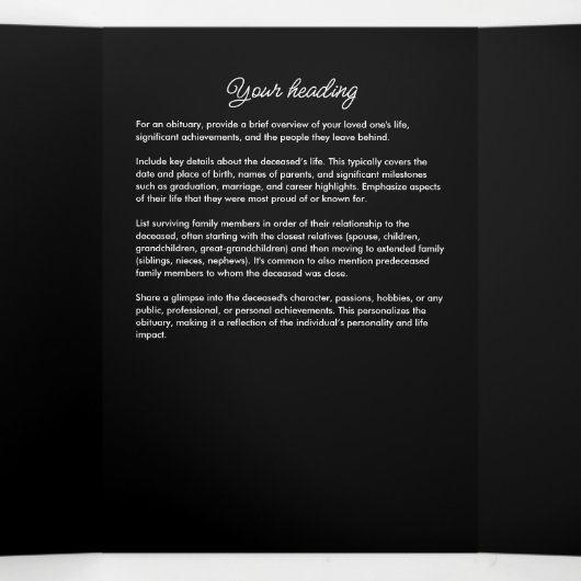 Celebration Of Life Obituary Service Order Funeral Drieluik Programma (Binnenkant midden)