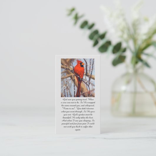 Celebration of Life Oil Cardinal Sympathy Card Visitekaartje (Staand voorkant)