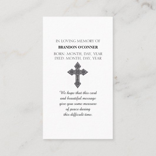 Celebration of Life Oil Cardinal Sympathy Card Visitekaartje (Achterkant)