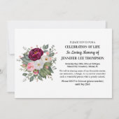 Celebration Of Life Peonies Photo Funeral Kaart (Achterkant)