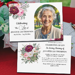 Celebration Of Life Peonies Photo Funeral Kaart