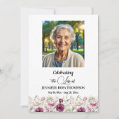 Celebration Of Life Peonies Photo Funeral  Kaart (Voorkant)