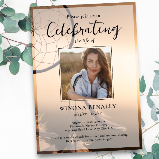 Celebration of Life Photo, Dream Catcher, Funeral Kaart
