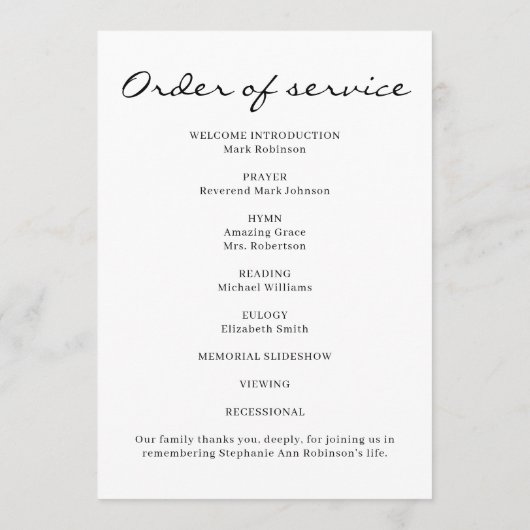 Celebration of Life Photo Order of Service Programmakaart (Achterkant)