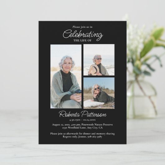 Celebration of Life Photos, Memorial Black White Kaart (Staand voorkant)