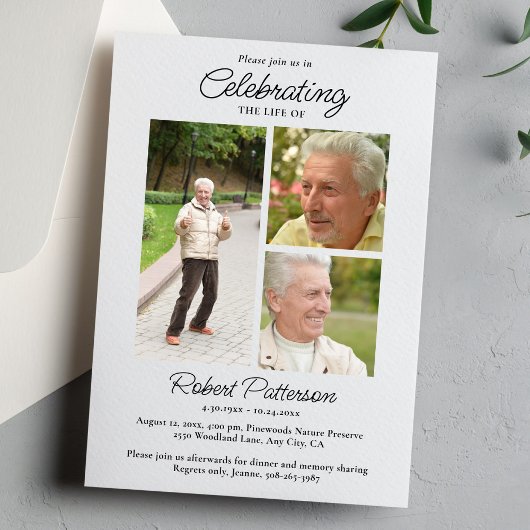 Celebration of Life Photos, Memorial Simple White Kaart