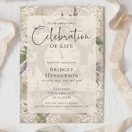 Celebration of Life Purple Butterfly Peony Funeral Kaart