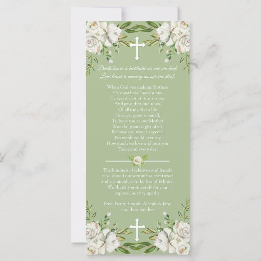 Celebration of Life Rozen Begrafenis Dank u kaart (Achterkant)