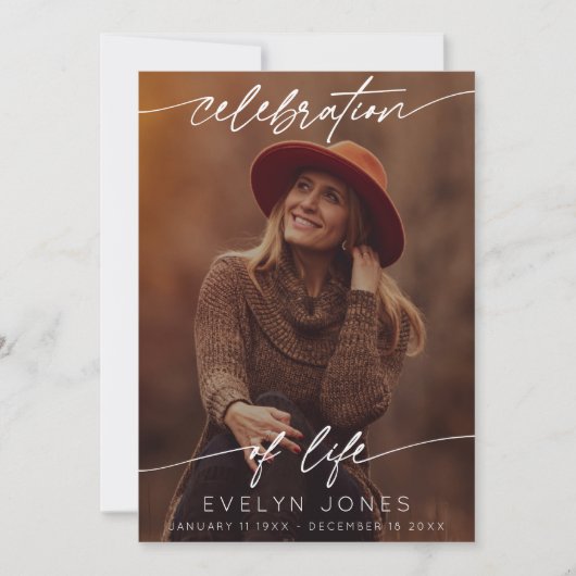 Celebration of Life Script Funeral Photo | Black Bedankkaart (Voorkant)