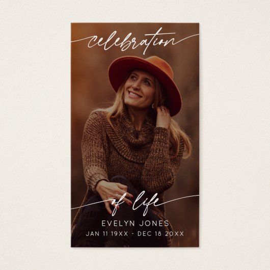 Celebration of Life Script Funeral Photo Prayer Visitekaartje (Voorkant)